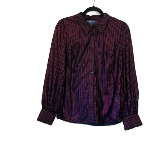 ModCloth Purple Striped Sheer Metallic Button Down Blouse Size M - Picture 1 of 13